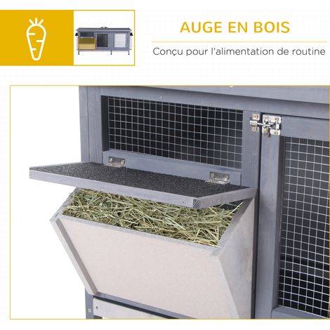 Clapier sur pied avec toit bitumé ouvrant 2 portes verrouillables dim. 112L x 50l x 54H cm gris et noir (1/5)
