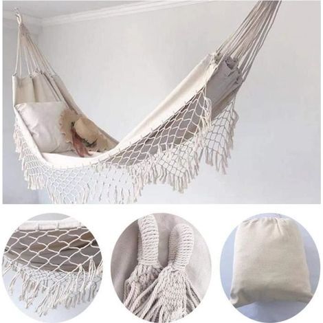Cotton hammock with tassels - Large size - White