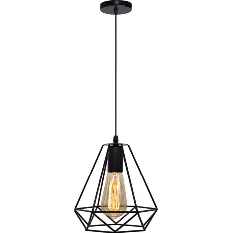E27 Suspension Luminaire Moderne Industrielle Lampe à Suspension Métal Lustre Suspension Cage Géométrique Noir Ø20CM - 1Pcs (1/5)