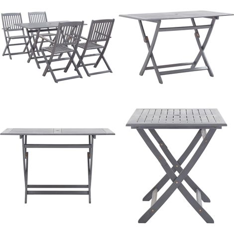 Set da Pranzo per Giardino 5 pz Legno Massello di Acacia Grigio - Tavolo da pranzo da giardino - Sedie da pranzo da giardino