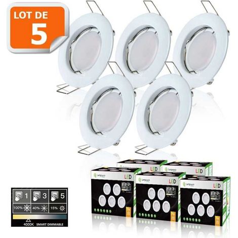 Lampesecoenergie – 5 spots led dimmables 7W équivalent 56W – Blanc neutre 4000K – Grand angle 120° – Fixation GU10 – Durée de vie 15000 heures