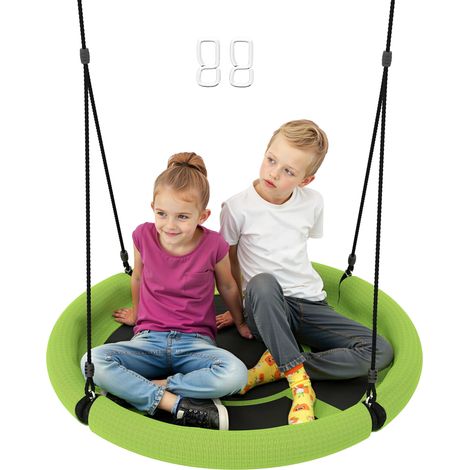 100cm Diameter Nest Seat for Kids with Height Adjustable Hanging Ropes for Outdoor, Playground, Garden, Green