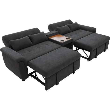 Ausziehbares U-Schlafsofa aus dunkelgrauem Chenille 284×138×89 cm MODENUIT (1/5)