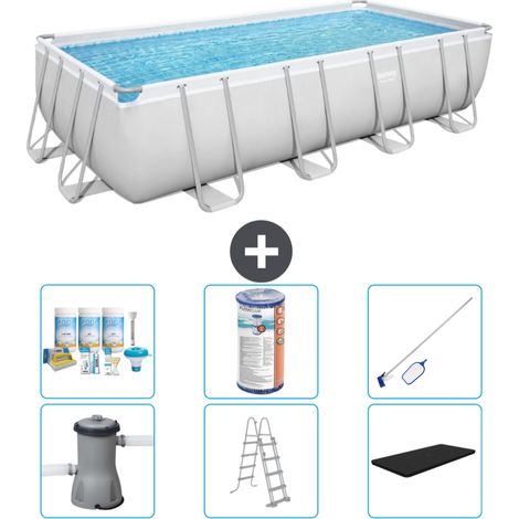 Piscine Rectangulaire Bestway Power Steel - 488 x 244 x 122 - Grise - Comprend des Accessoires CB32 (1/4)