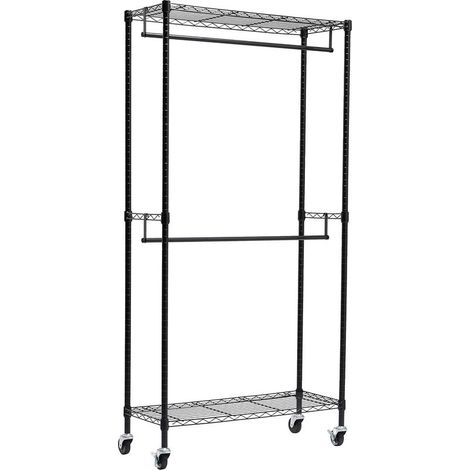 Portant à double tringle avec roulettes Noir, L 91 cm x l 35,5 cm x H 183 cm (1/4)