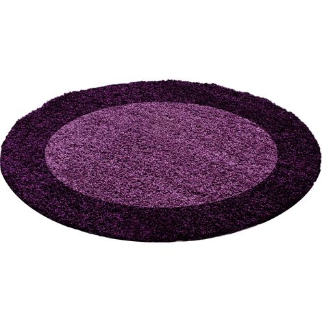 Tapis Rond Shaggy Poils Longs Bicolore (Violet - 160x160cm) (1/3)