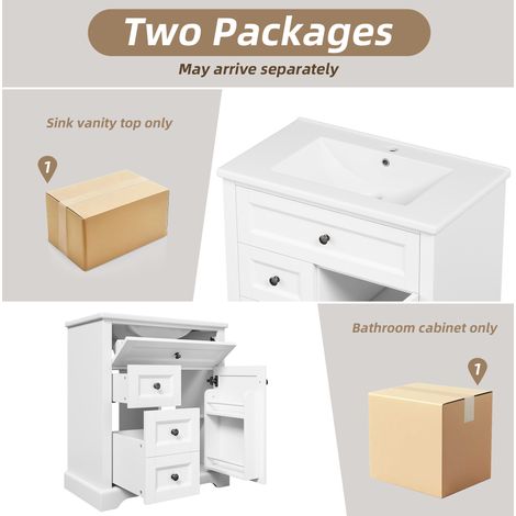 Mobile lavabo da terra 76x46x87 cm in MDF bianco con ripiano regolabile per bagno – MEUBLIV (1/5)