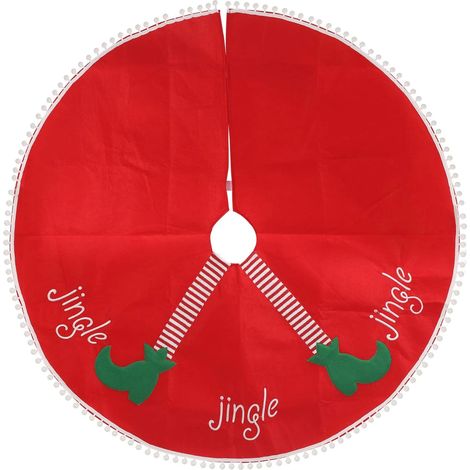 Tapis de sapin de Noël rouge rond, housse de sapin de Noël Elf Jingle P (1/5)