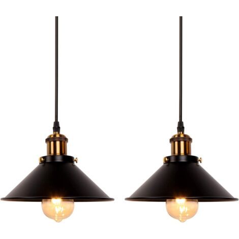 royaluxe- 2X Lampes À Suspension Rétro Vintage Lustre 260MM E27 (Noir) Plafonnier Industriel Abat-Jour En Métal Pour Loft Restaurant Café Bar