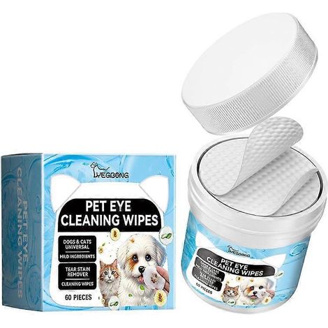 Lingettes nettoyantes pour les yeux des chats et des chiens (60 pièces), nettoyage doux des impuretés et des traces de larmes, lingettes de soin (1/4)