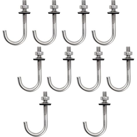 10 PCS J Boulon Crochet En Acier Inoxydable Robuste Résistance Aux Intempéries Longue Poignée Ancre En Béton De Toit avec Écrou Hexagonal pour Applications M6x50x100 (1/5)