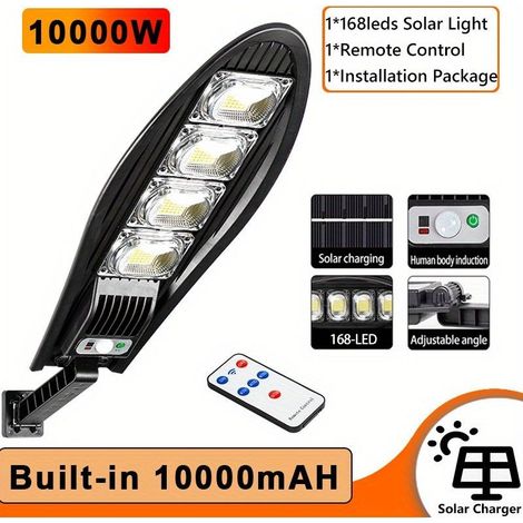 lampes solaires168graindirigéperles LED,10 000 mAhCapacité de la batterie, étanche, lampadaire solaire d'extérieur, adapté aux murs de jardin, angle réglable, avec mode de contrôle à distance (1/5)