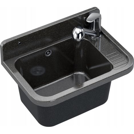Évier Utilitaire Noir - 50x34x31 cm - Polypropylène - Robinet Extractible - Résistant Chimie - Paron