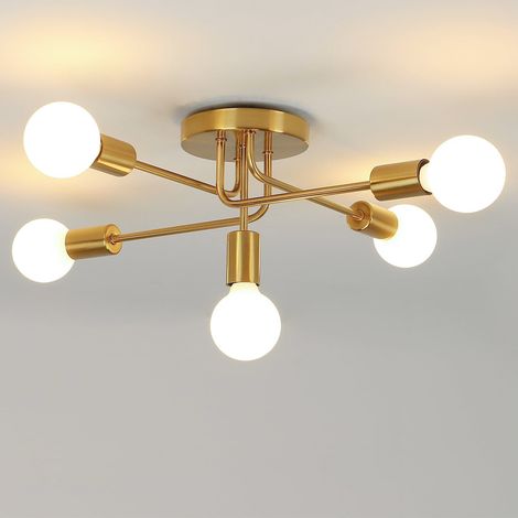 Plafonnier industriel, lustre Sputnik, 5 lumières E27 en métal, plafonnier, lustre doré (ampoule non incluse) (1/5)