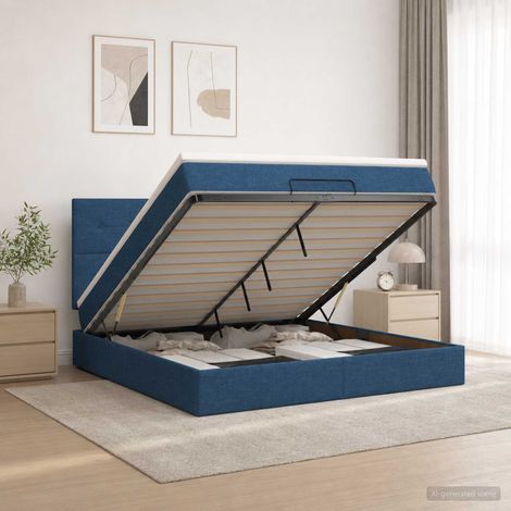 Cama otomana con colchón con cabecera Azul 160 x 200 cm Tela (1/5)
