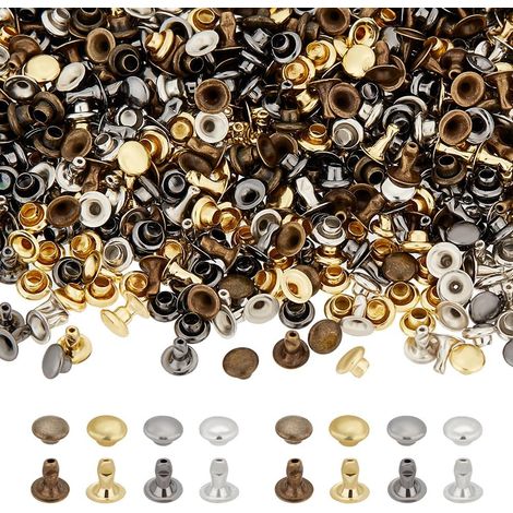 320 Rivets Tubulaires Ronds en Cuir de 4 mm à Double Capuchon en Métal Rapide pour Clous en Cuir, Clés, Vêtements, Colliers D'Animaux Domestiques (Bronze Antique, Bronze Doré, Platine) (1/5)