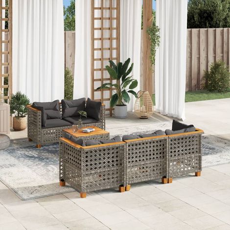 Set de muebles de jardín 6 pzas y cojines ratán sintético gris vidaXL (1/5)