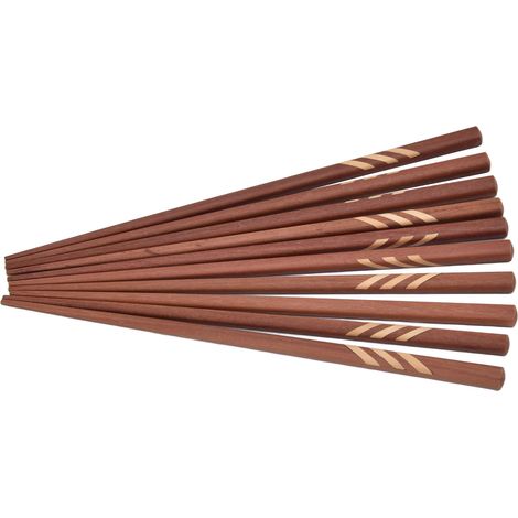 Baguettes en bois de style japonais, rectangulaires, incrustées de buis rouge et de bois de santal, réutilisables, avec coffret cadeau. (1/5)