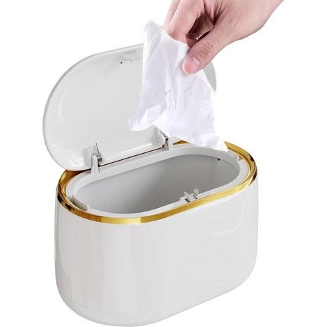 Papelera de escritorio con tapa - mini papelera de escritorio - Para oficinas - habitaciones infantiles - escritorios - baños - cocinas (blanca) (1/5)