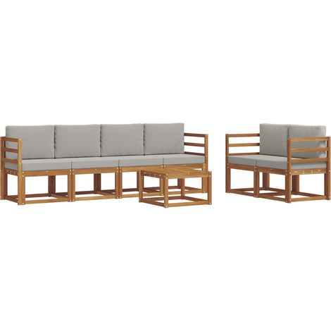 Outdoor Sofa Set 7 pcs Natural and Light Grey vidaXL