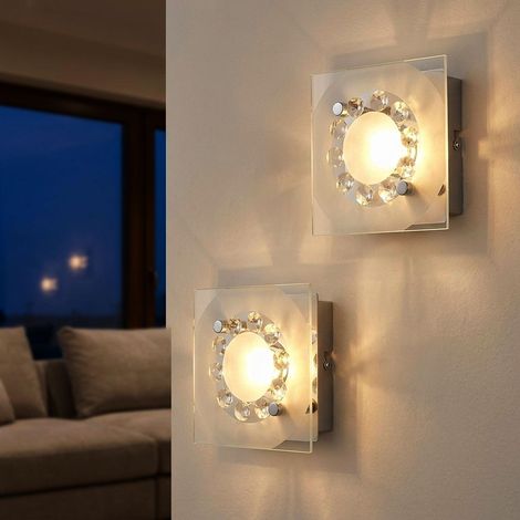 Wandleuchte Wandlampe Schlafzimmerleuchte Wohnzimmer K5 Kristalle, Glas Chrom, 1x LED 4W, HxLxB 9,5x12x12 cm, 2er Set (1/4)