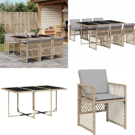 vidaXL 7-tlg. Garten-Essgruppe mit Kissen Beige Poly Rattan (1/5)