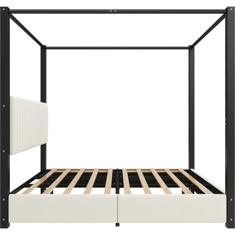 Letto a baldacchino imbottito 180 x 200 cm, struttura in metallo, beige e nero, HOMVRA (1/5)