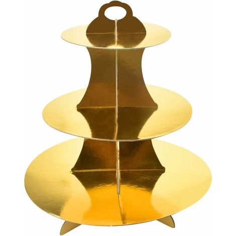 Cardboard Cake Stand, 3 Holders Cupcake Stand, Cupcake Display Tower Tray For Afternoon Tea,Dessert,Fruit,Food,Birthday Wedding Party Supplies (Gold) (1/5)