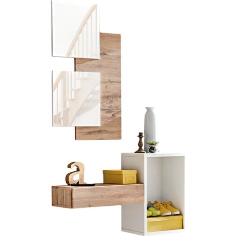 Mobile d'ingresso TORTH 1 – Set completo – Colori quercia e bianco – Design moderno e pratico (1/5)