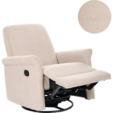 Sillón reclinable giratorio manual tapizado de bouclé sala de estar beige claro Echion (1/5)
