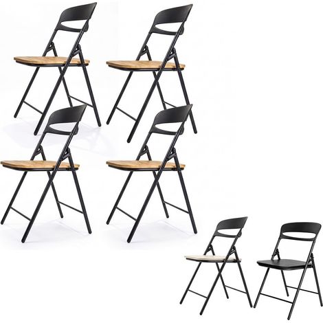 Silla Plegable Florencia Negra Asiento Negro/Blanco/Madera Estilo Italiano Estructura de Metalica Hogar, Oficina