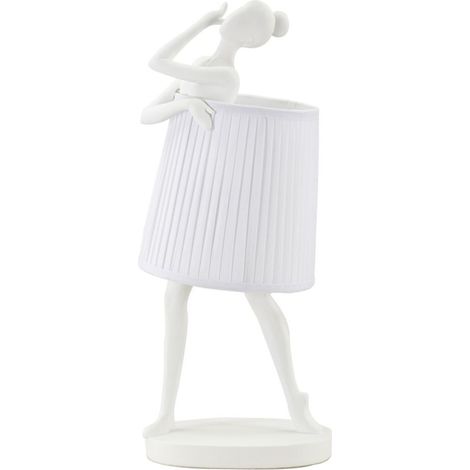 Lampada da tavolo Ballet in resina bianca con paralume in tessuto (1/5)