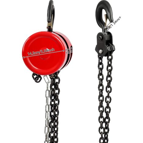 Polipastos manuales de cadena, capacidad de 2 toneladas, gancho giratorio de 360°, color rojo. (1/2)