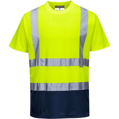 Camiseta bicolor transpirable tejido de punto con cintas reflectantes S378 6XL Amarillo/Marino