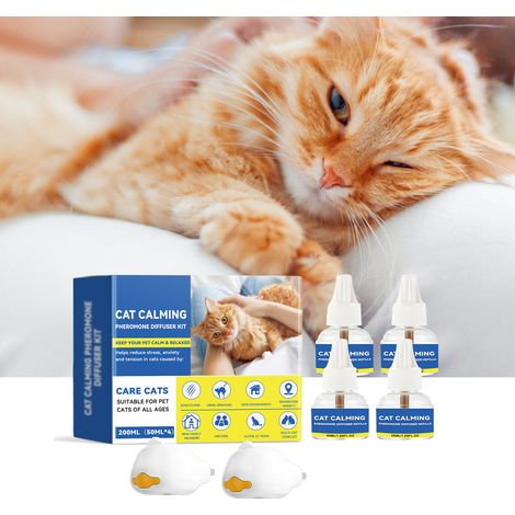 Diffuseur d'émotions pour chats, coffret diffuseur de phéromones apaisantes pour chats, ingrédients naturels, convient aux chats, utilisation longue durée – 4 flacons de 200 ml et 50 ml + 2 chauffe-fe (1/5)