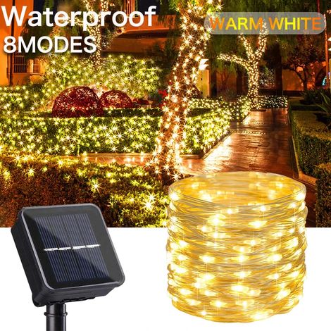 Guirlande lumineuse solaire ultra longue de 1000 LED (5 m, 50 LED, 400 mAh, lumière chaude, 1 pièce) en cuivre étanche, idéale pour décorer une fête de Noël ou un jardin. Décoration de jardin ou de fê (1/5)
