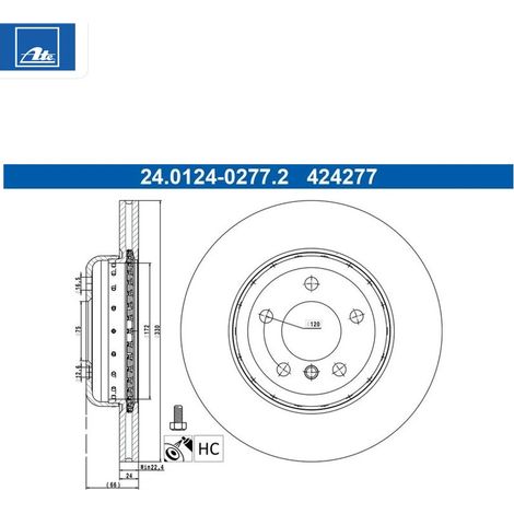 Lot de 2 Disques de frein ATE 24.0124-0277.2 BMW 34 11 6 794 429 34 11 6 896 652