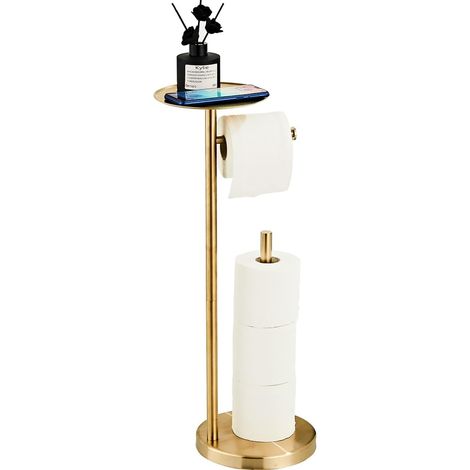 Porte-Rouleau de Papier Toilette sur Pied – Support de Rangement pour Rouleau de Papier Toilette doré avec étagère pour téléphone – Distributeur de Papier Toilette en Acier Inoxydable SUS 304 – (1/5)