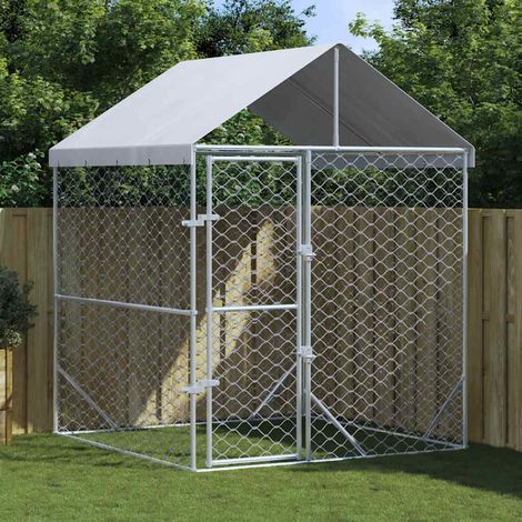 Chenil d'extérieur pour chiens avec toit-Abri pour chien argenté 2x2x2,5 m 581117 (1/5)