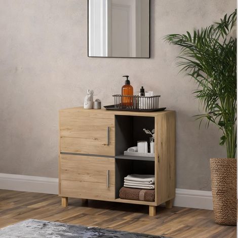 Armoire de rangement bois naturel en MDF 80 x 35 x 70 cm (1/5)