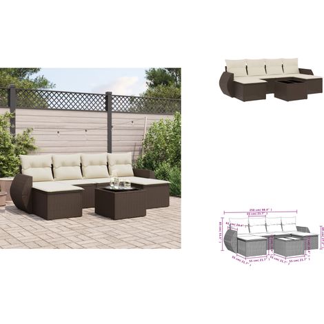 7-tlg. Garten-Sofagarnitur mit Kissen Braun Poly Rattan - Garten Sofagarnitur - Garten Sofagarnituren - Outdoor Sofagarnitur - Sofagarnitur Terrasse