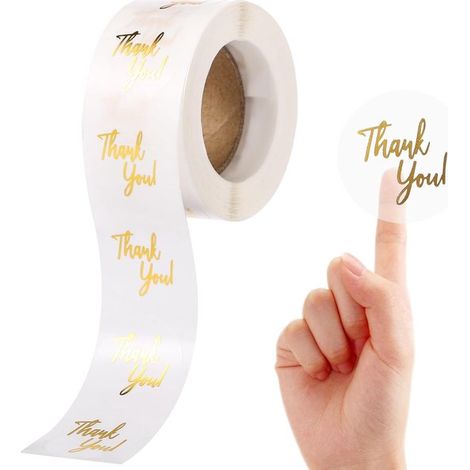 500 etichette adesive per regali, etichette in cartone con la scritta "Grazie", 500 pezzi su 1 rotolo, chiusura per etichette regalo, adesivi decorativi. (1/5)