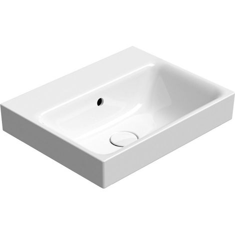 Lavabo en céramique NUBES 50x40cm, bord inférieur rainuré, sans trou pour robinetterie, blanc ExtraGlaze (1/3)