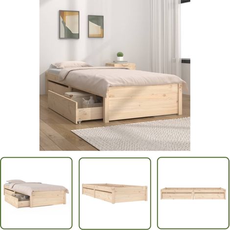 The Living Store Cadre de lit sans matelas avec tiroirs - Cadre De Lit - Lit Simple - Lit Avec Tiroirs - Meuble De Chambre - Bois De Pin (1/5)