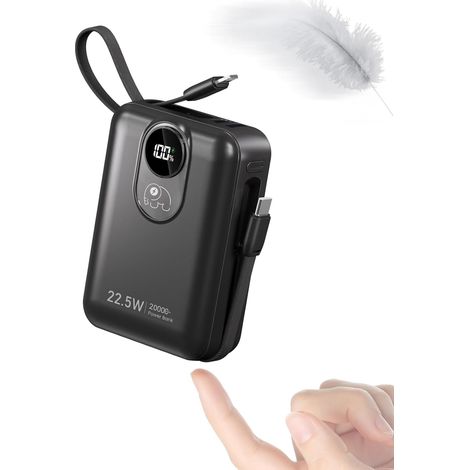 Batterie Externe 20000mAh avec Câble intégré : 22.5W Power Bank à Charge Rapide pour téléphone Portable, Batterie USB C (Input & Output), Chargeur Portable avec 4 Sorties et 2 entrées (1/5)