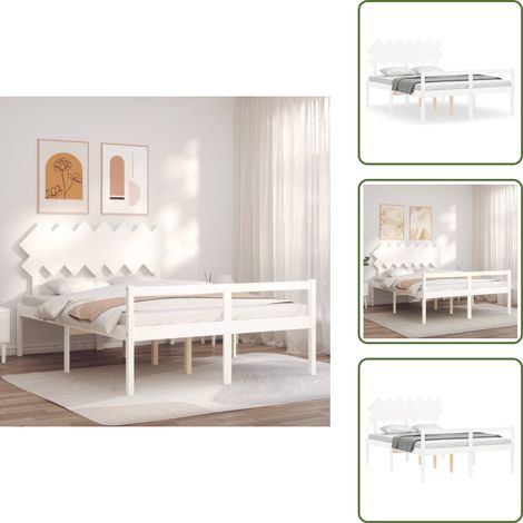 Lit pour personne âgée sans matelas blanc 140x200cm bois massif - Lit Senior - Lit Pour Personne Agée - Lit Haut - Lit Bois - Lit Blanc (1/5)