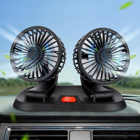 Ventilatore per auto USB a doppia testa da 5 V, ventola di raffreddamento rotante a 360 gradi con 2 velocità, ventilatore portatile per auto (nero 2)