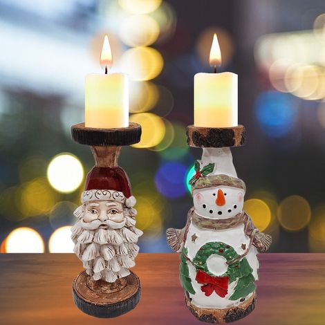 Bougeoirs en résine Père Noël et bonhomme de neige, bougeoirs pour bougies chauffe-plat, décorations pour la maison et le bureau (1/5)