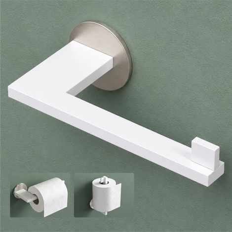 Mai & Mai Porte-Papier Toilette Dérouleur Mural en Acier Inoxydable Porte-Rouleau Stable Blanc Mat + Nickel Brossé Rangement WC Support de Rouleau 185×83,5×60 MM Lino-04