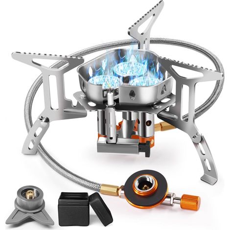 6800W Rechaud Camping Gaz, Portable Coupe-Vent Réchaud de Campin avec 3 Têtes de Brûleur, Pliable Réchaud Gaz pour Randonnée/Outdoor/Trekking (1/5)